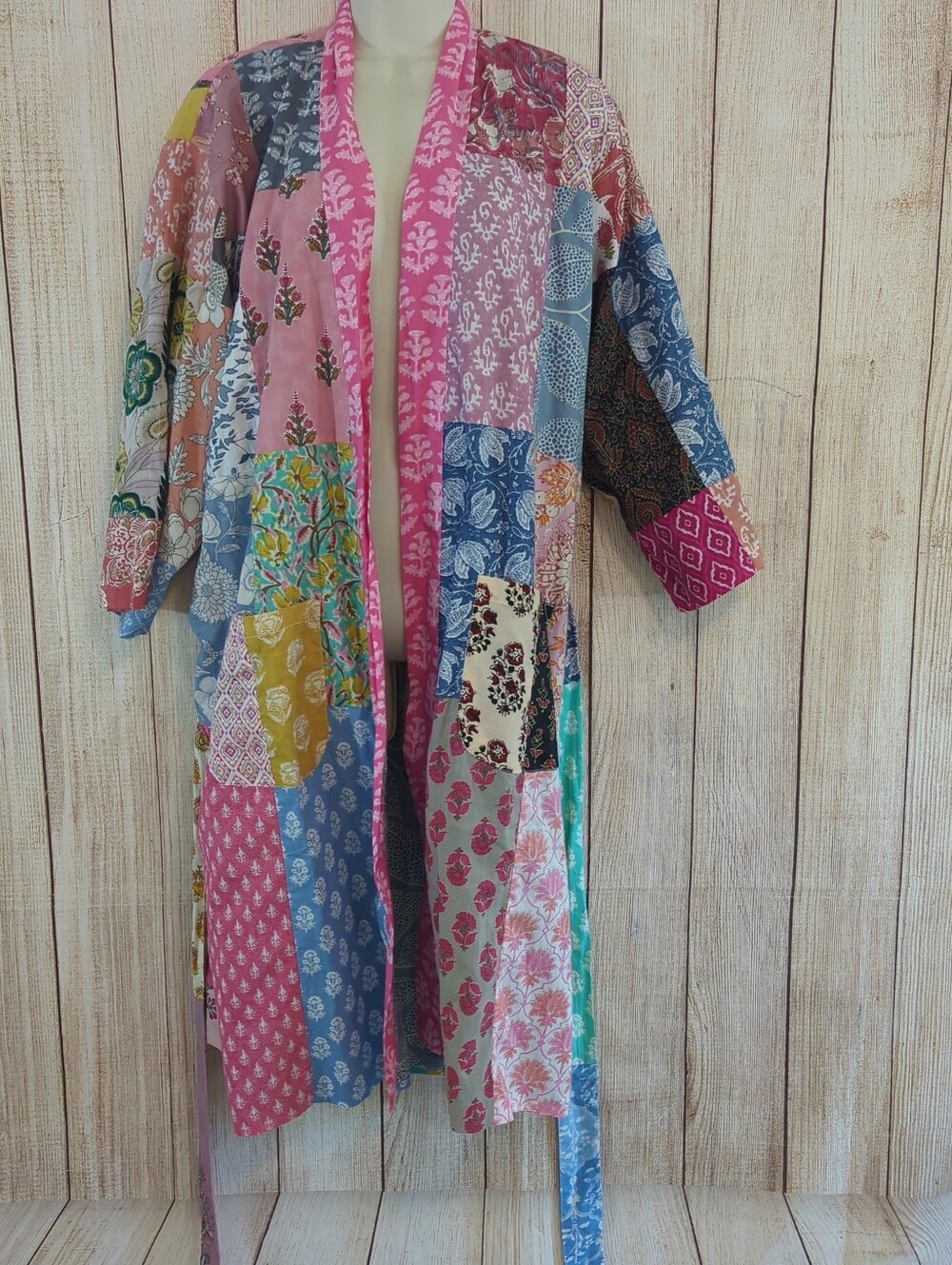 Patchwork Multicolored Granny Kimo/ Jacket/ Robe Boho - Picture 3 of 12